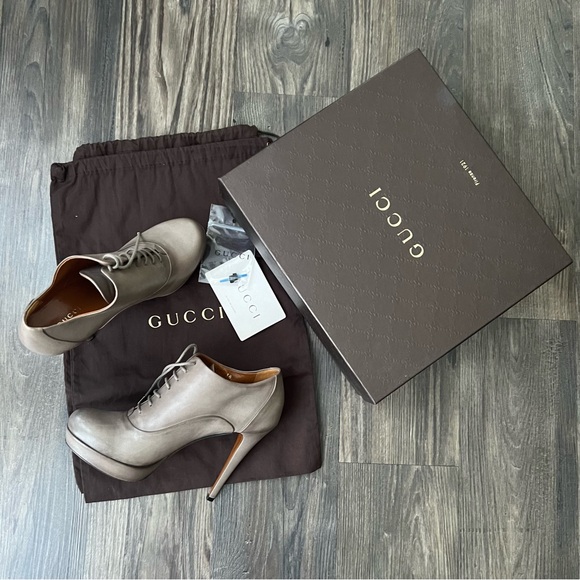 Gucci AUTHENTIC Fango Saddle Soft Tamponato NEW lLace-up Ankle Booties - Picture 13 of 14